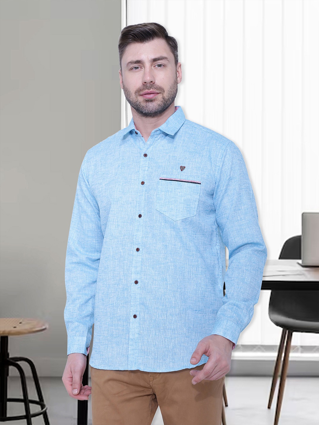

Kuons Avenue Men Turquoise Blue Smart Slim Fit Linen Casual Shirt