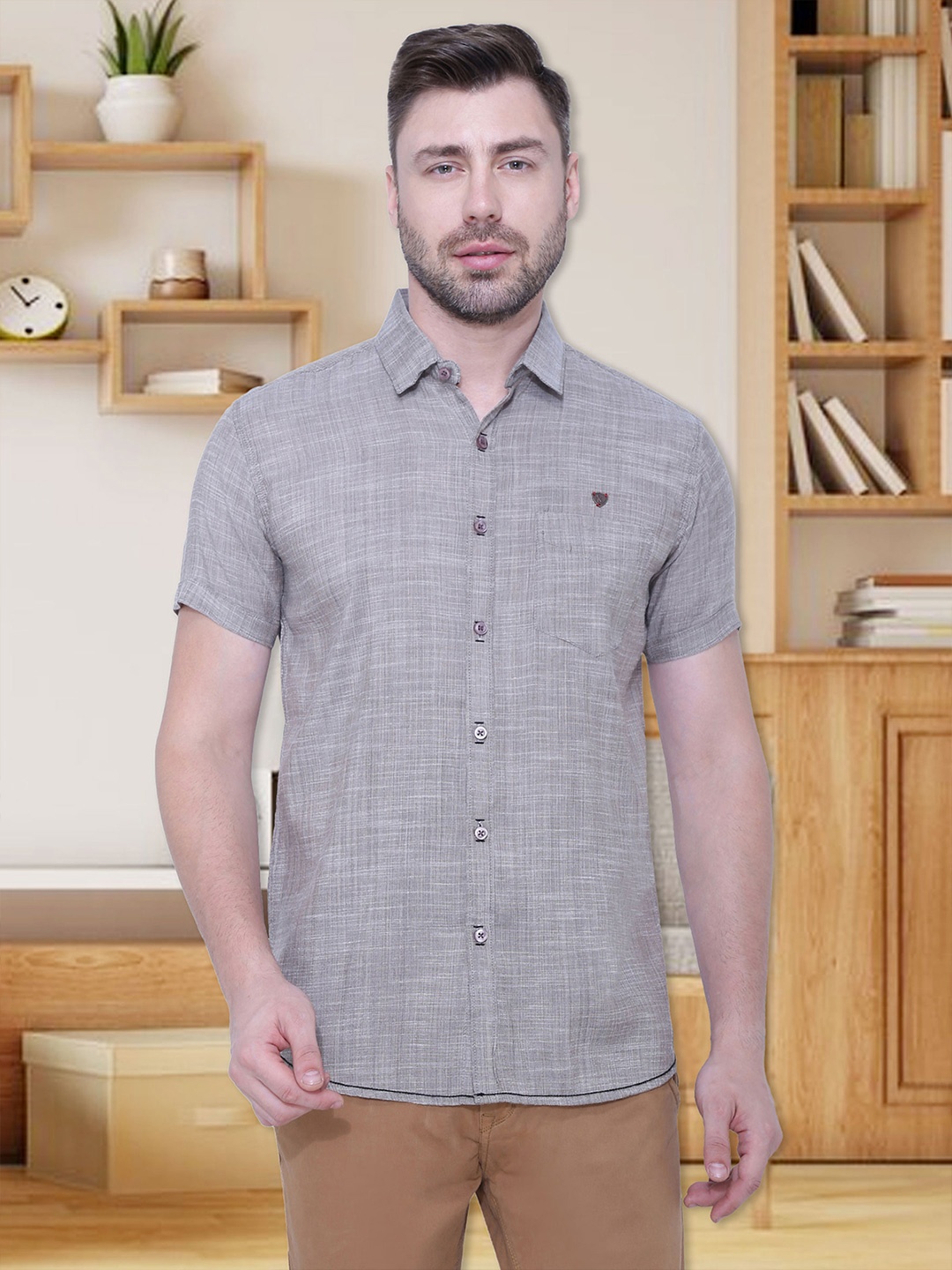 

Kuons Avenue Men Grey Cotton Linen Smart Slim Fit Casual Shirt
