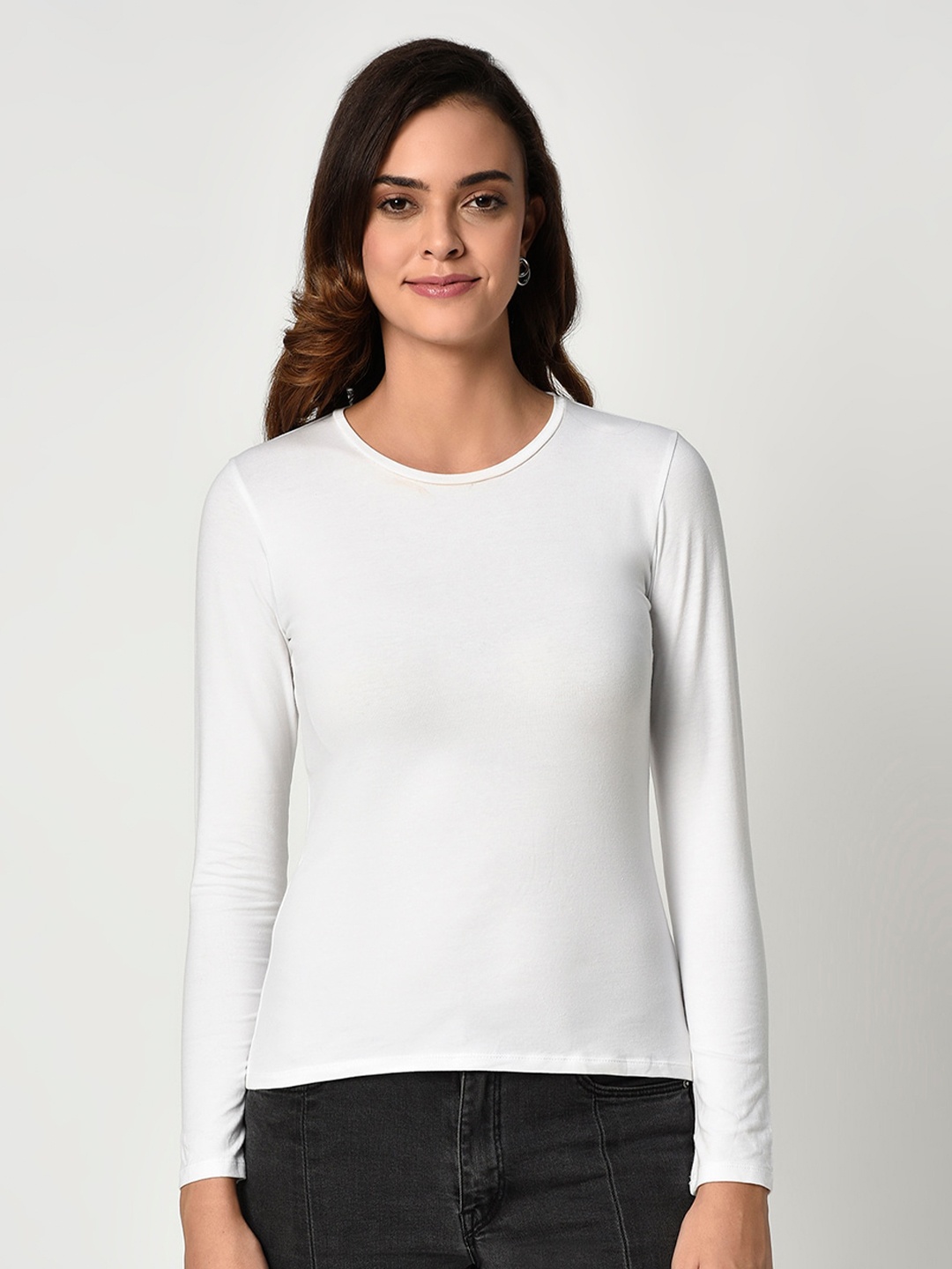 

EDRIO Women White Solid Pure Cotton T-shirt