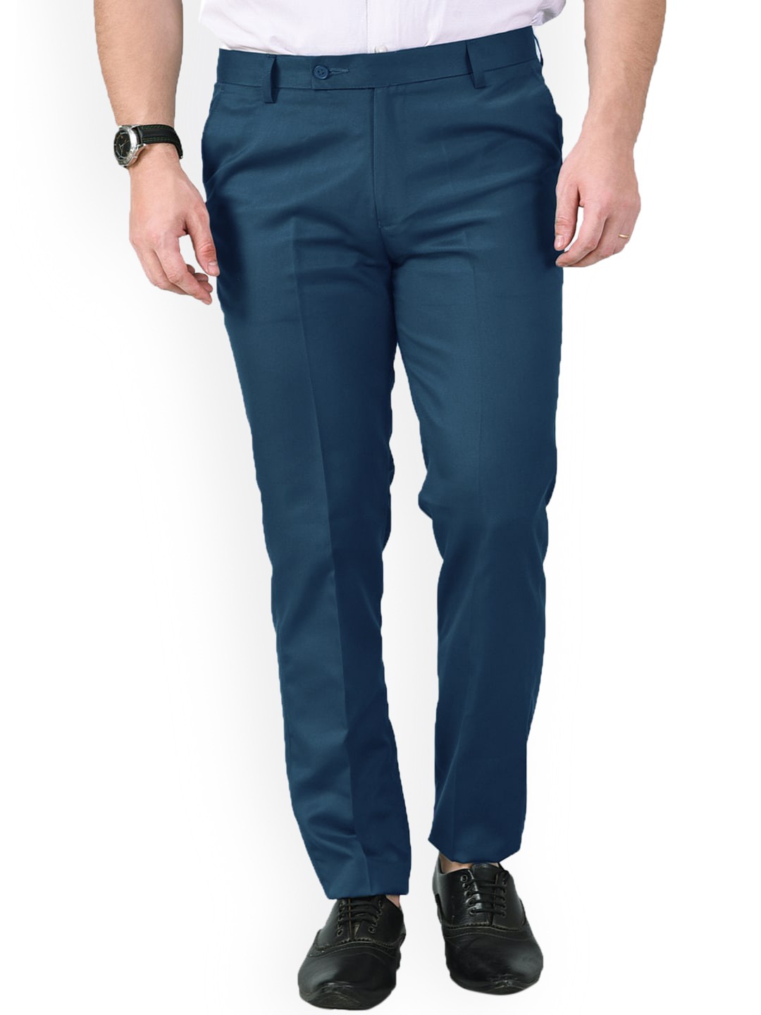 

AD & AV Men Teal Classic Easy Wash Formal Trousers