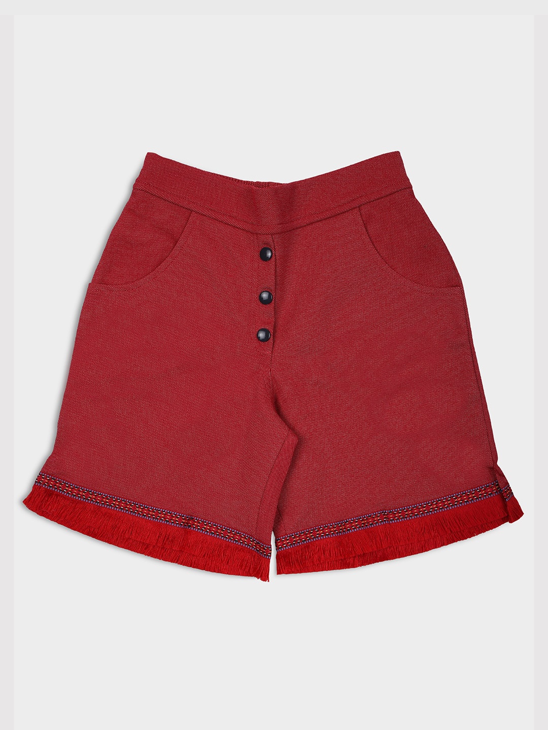 

Ziama Girls Red Solid Cotton Shorts