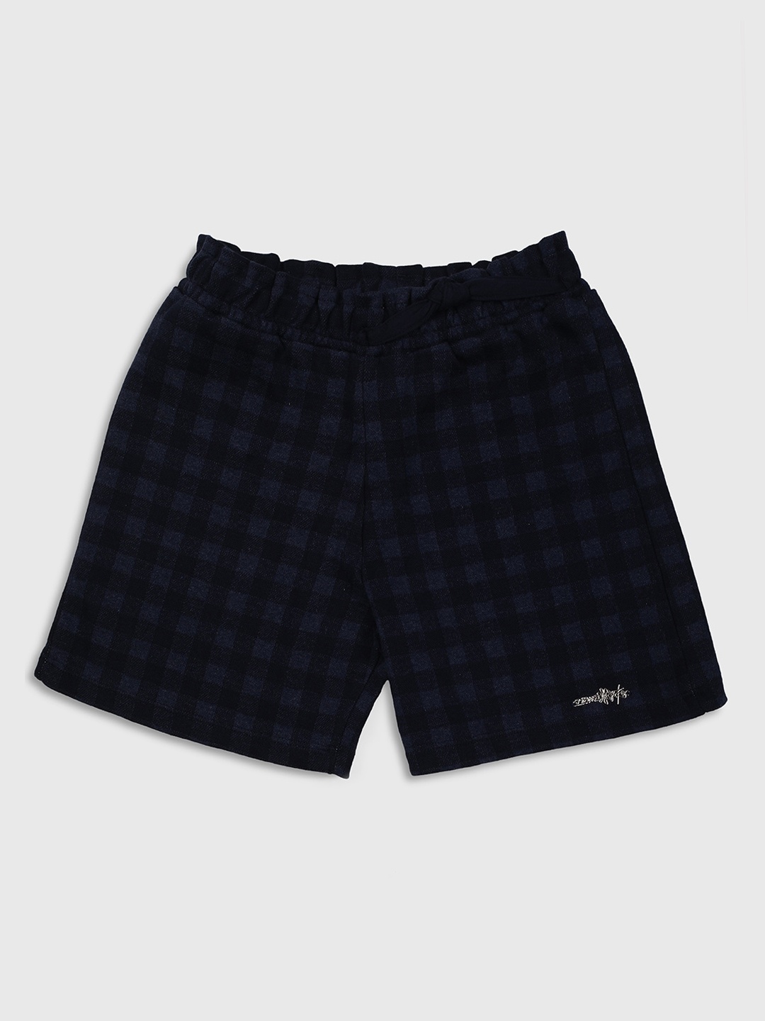 

Ziama Girls Navy Blue Checked Cotton Shorts