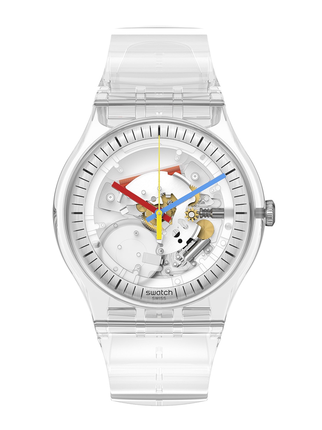 

Swatch Unisex Transparent Printed Dial & White Straps Analogue Watch