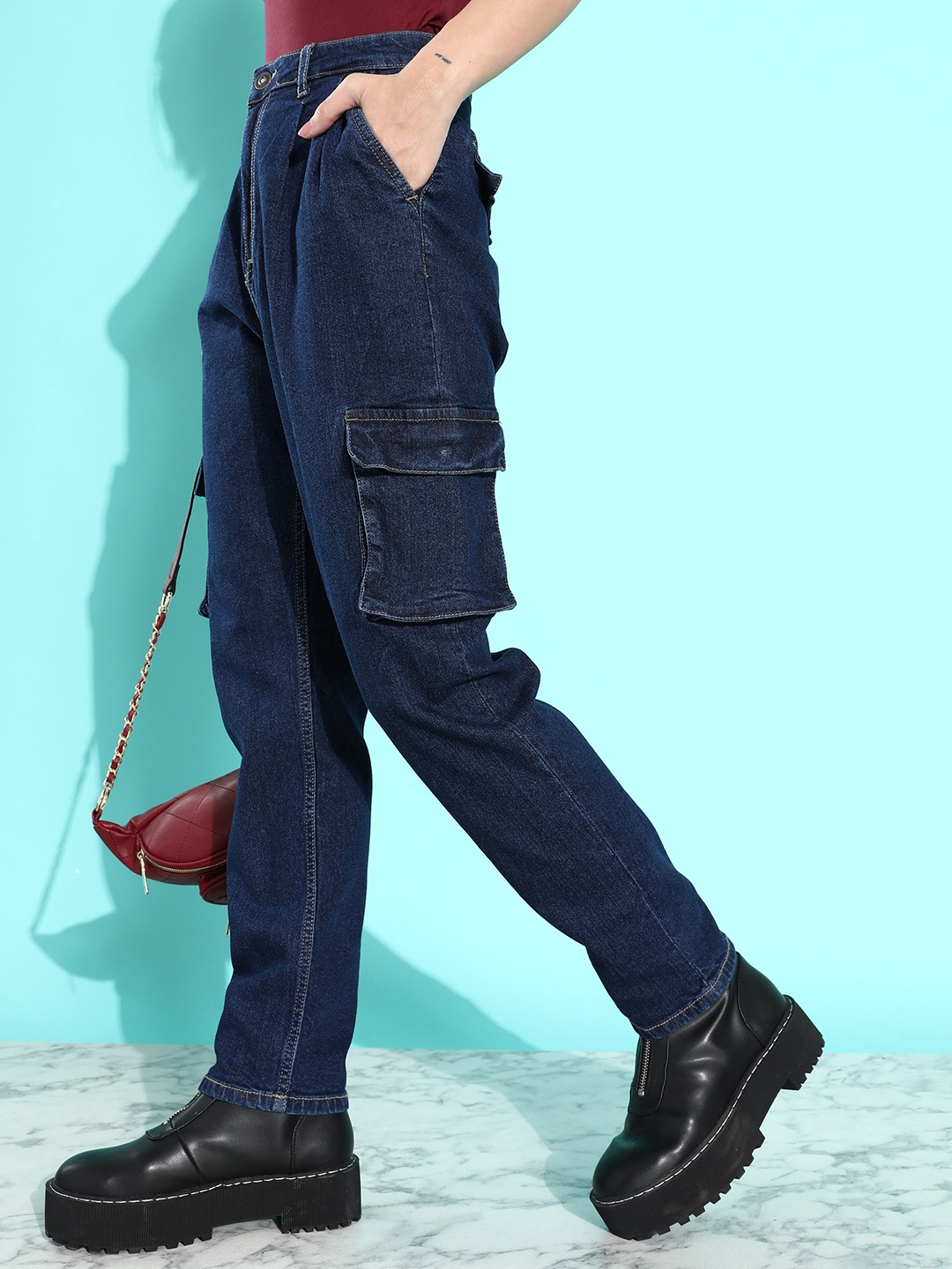 The Roadster Lifestyle Women Blue Boyfriend Fit Preppy College Cool Utility Jeans