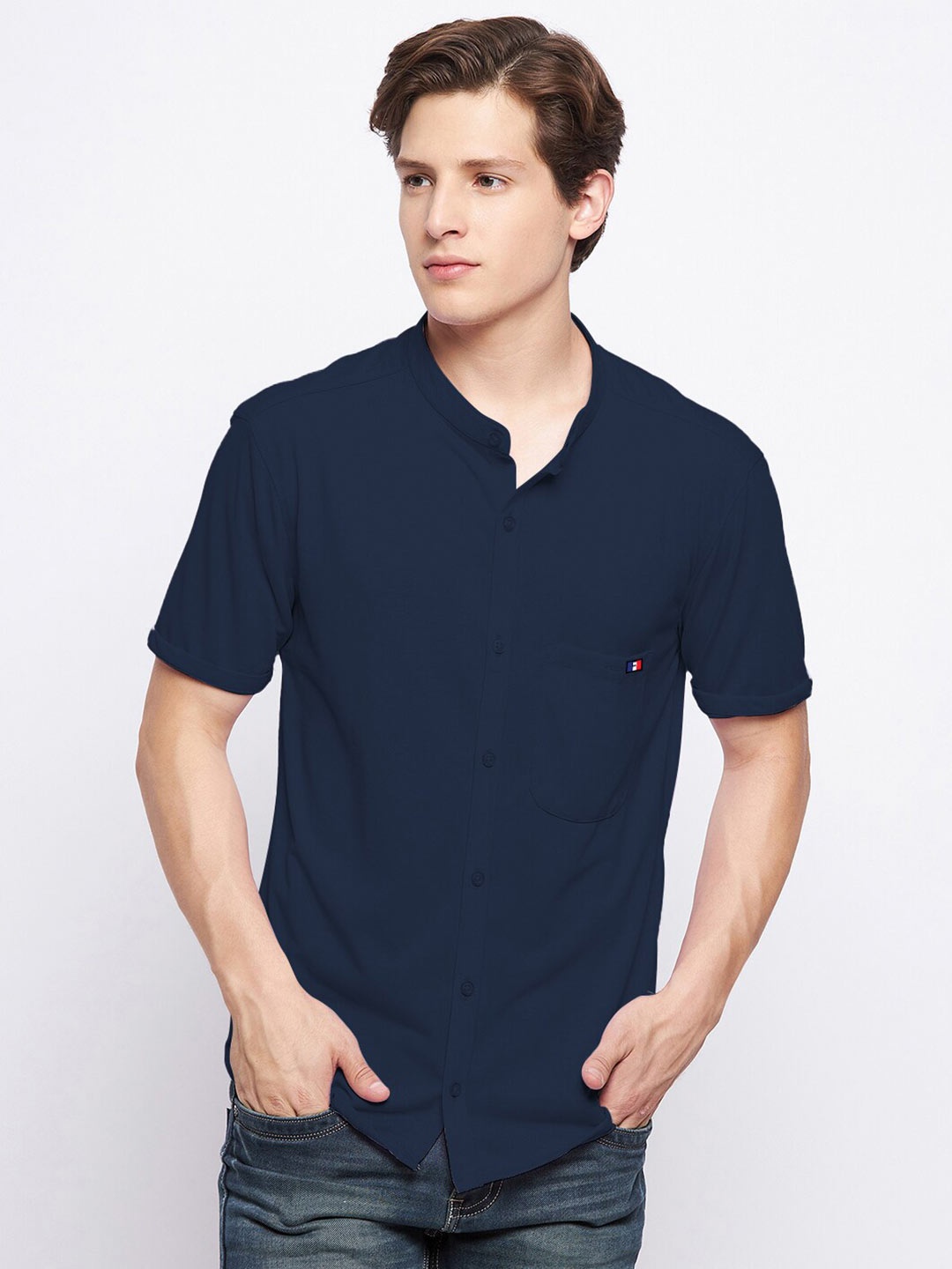

FRENCH FLEXIOUS Men Navy Blue Casual Shirt