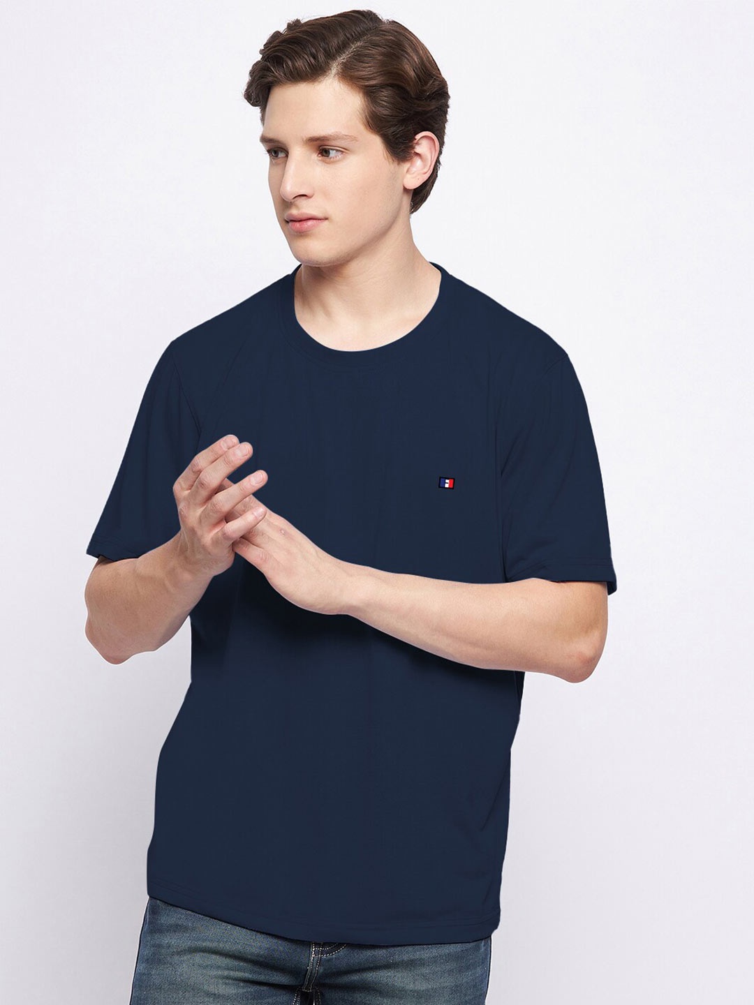 

FRENCH FLEXIOUS Men Navy Blue Polo Collar T-shirt