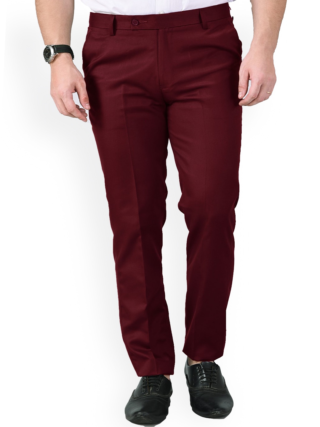 

AD & AV Men Maroon Classic Easy Wash Formal Trousers