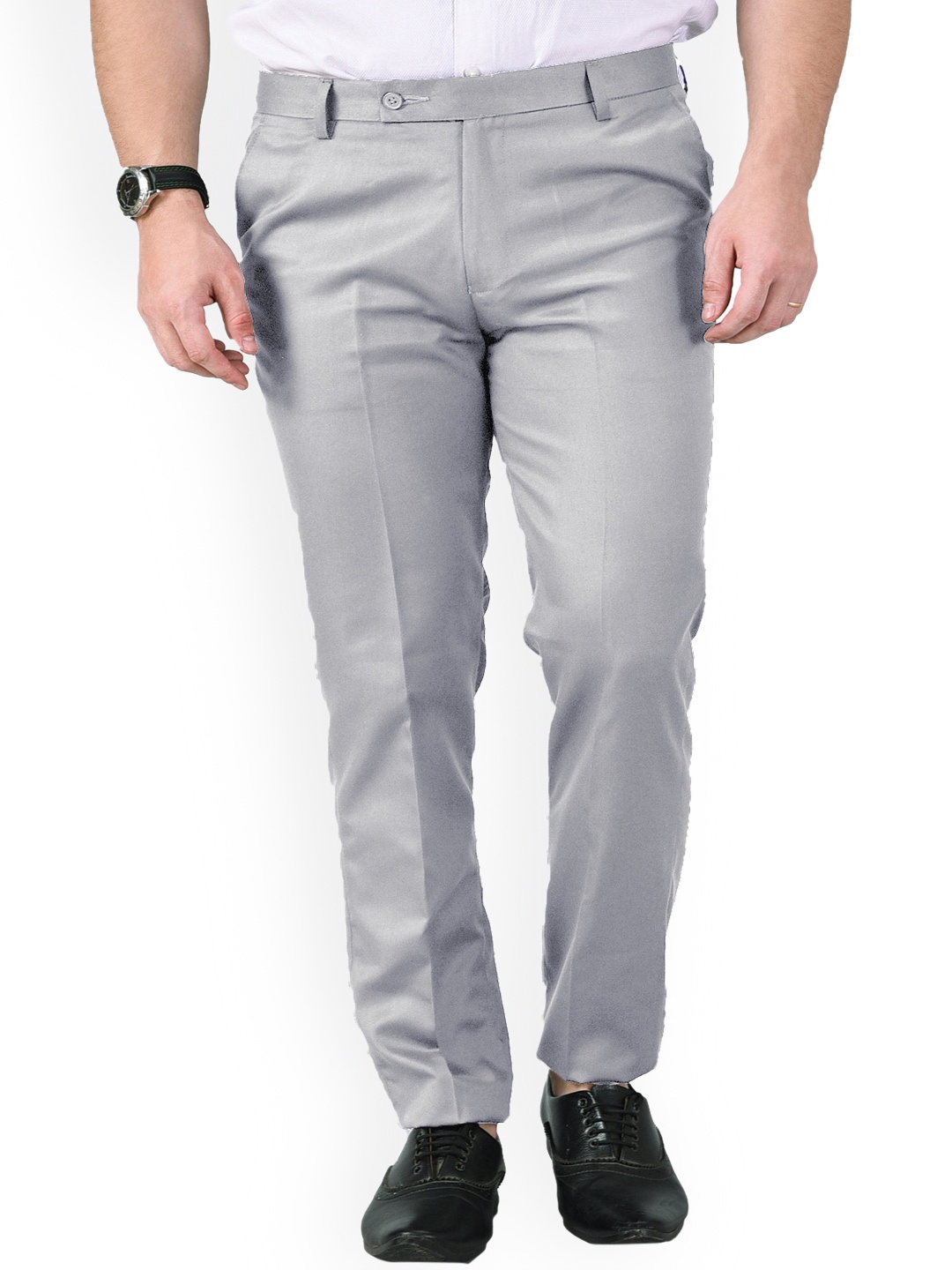 

AD & AV Men Silver-Toned Classic Easy Wash Formal Trousers