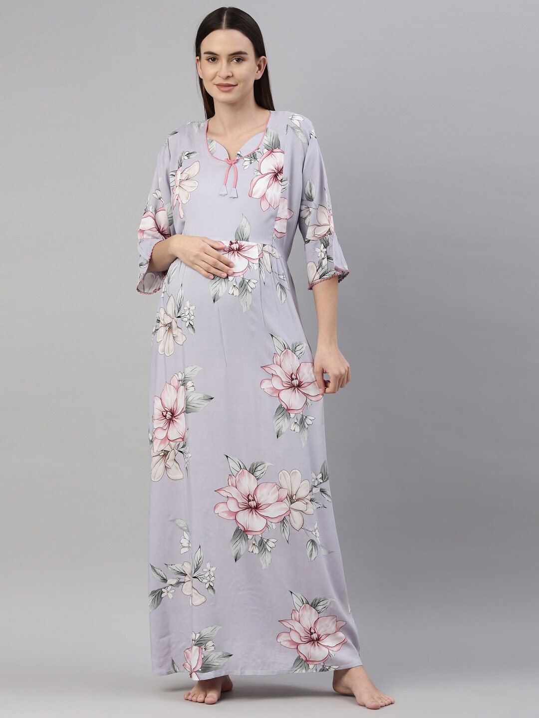

GOLDSTROMS Blue & Pink Floral Printed Maternity Maxi Nightdress