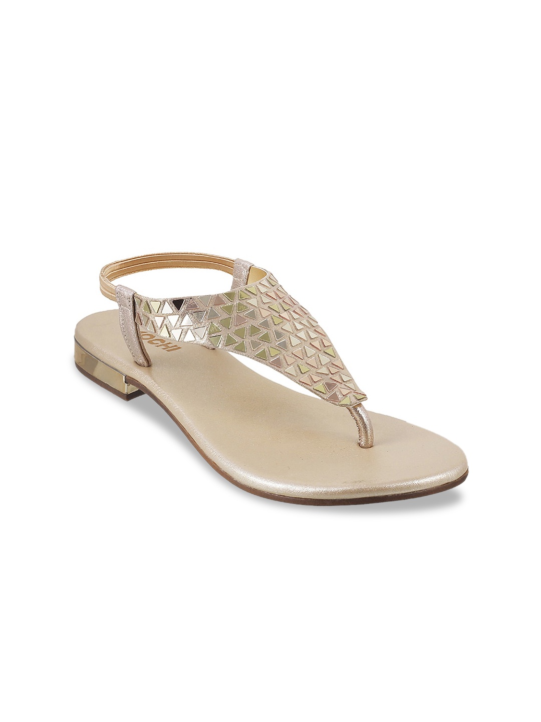 

Mochi Women Gold-Toned Embellished T-Strap Flats