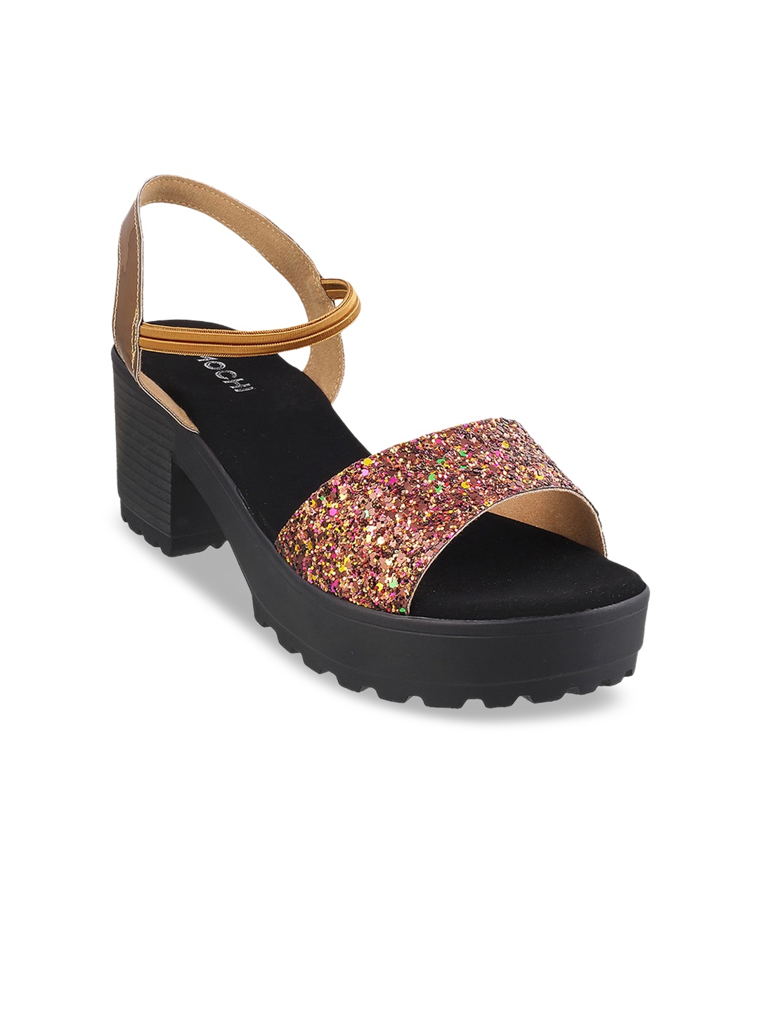 

Mochi Women Gold-Toned Colourblocked Block Sandals