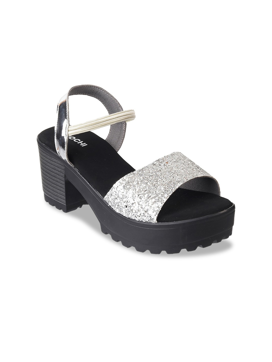 

Mochi Silver-Toned Embellished Platform Heels