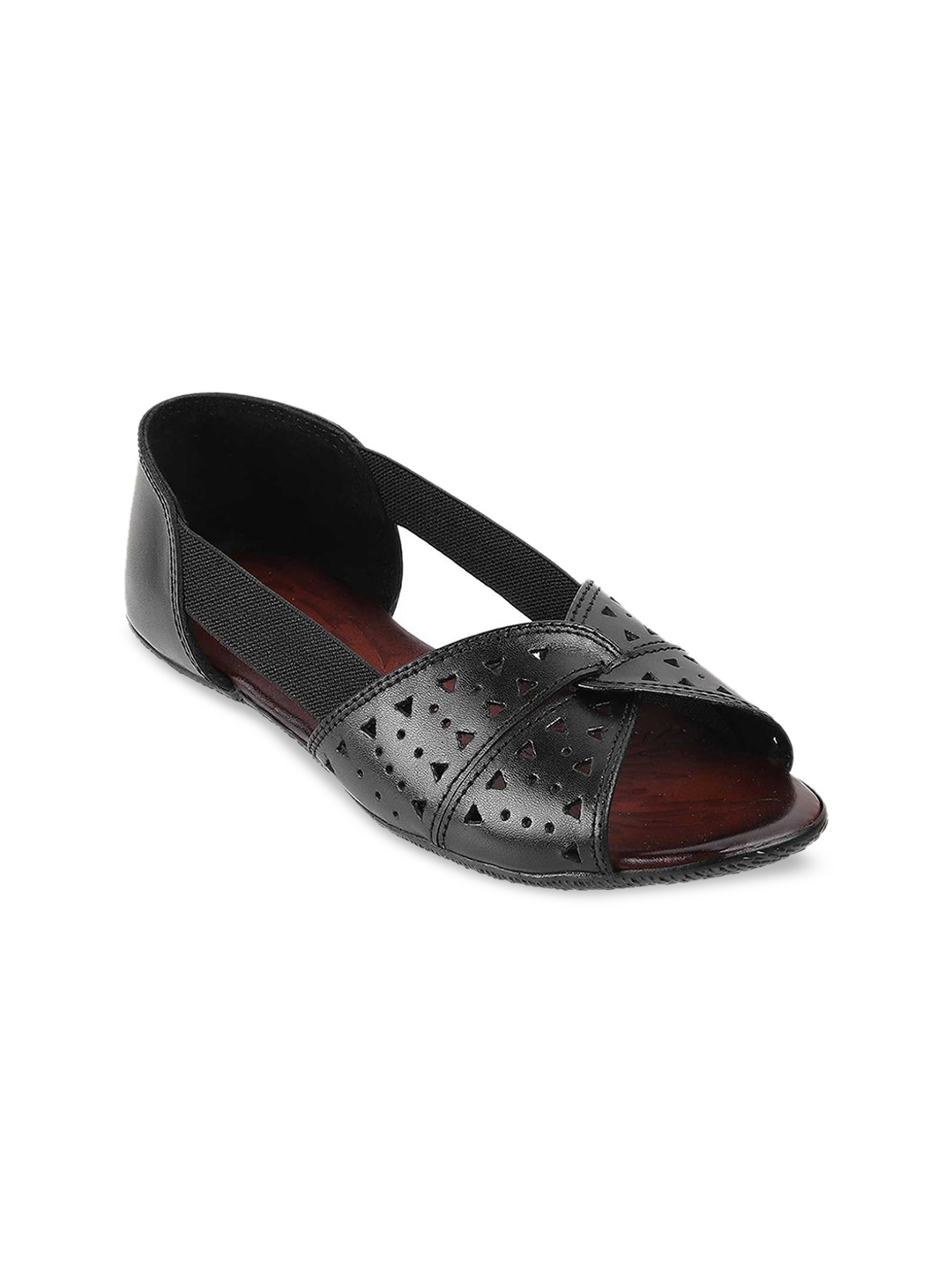 

Mochi Women Black Textured Ballerinas with Laser Cuts Flats