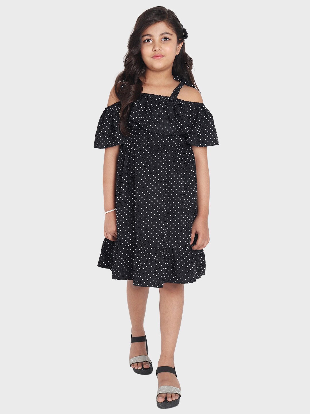 

YK Girls Black Printed Crepe Dress