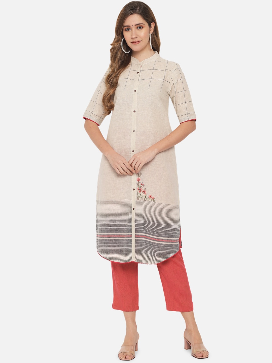 

Jansi Women Cream-Coloured Printed Kurta with Trousers