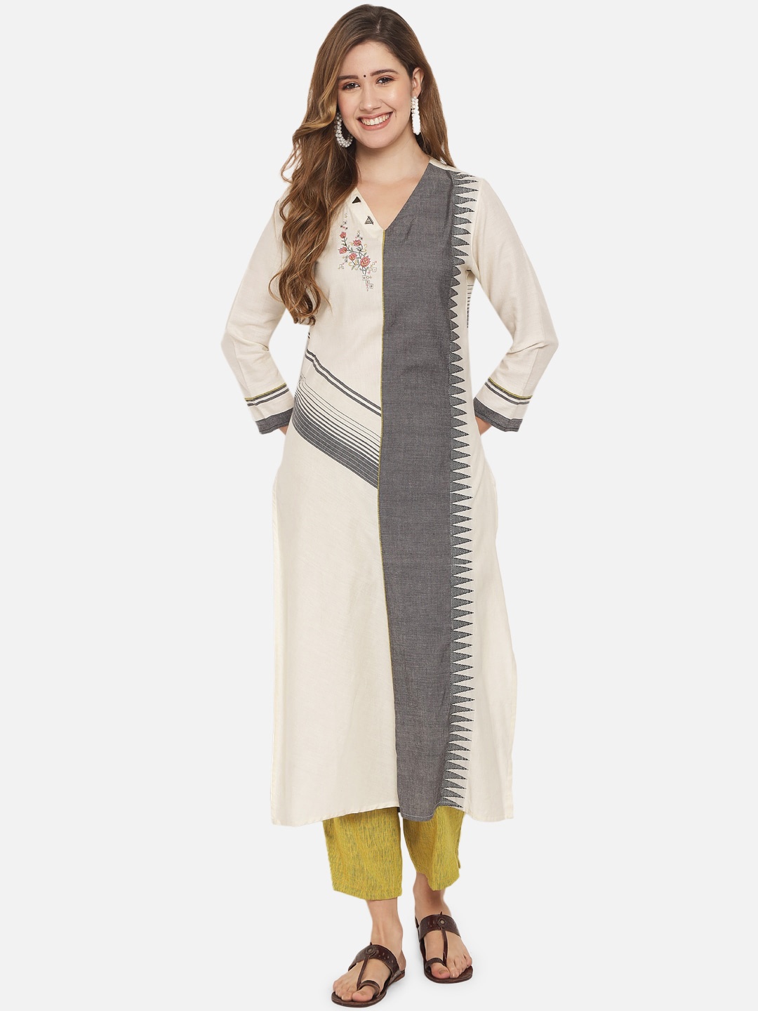 

Jansi Women Off White Printed Kurta with Trousers