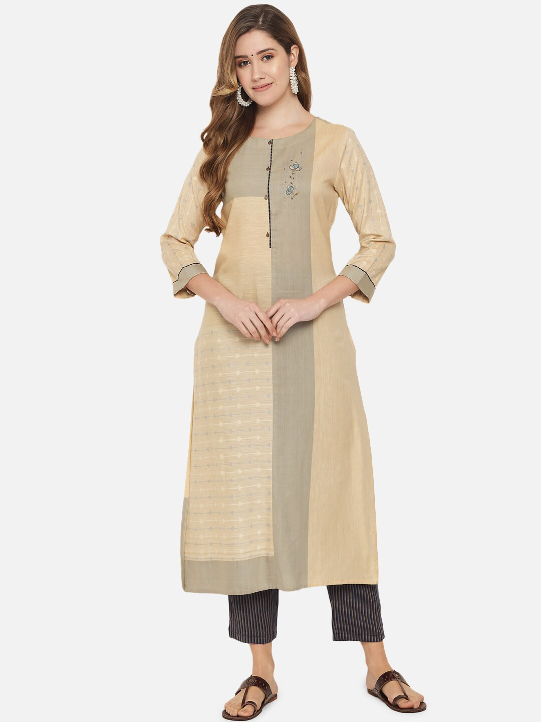 

Jansi Women Beige Printed Kurta with Trousers