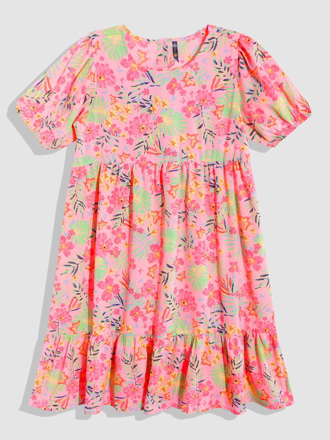 

YK Girls Pink Floral Crepe Dress