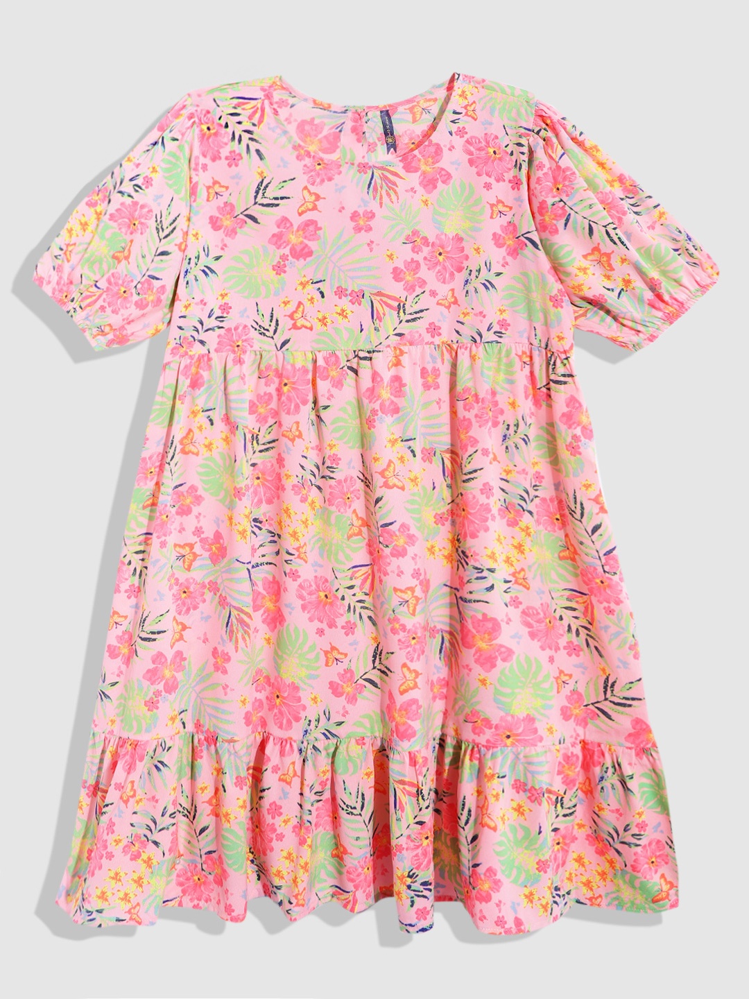 

YK Girls Pink Floral Crepe Empire Dress