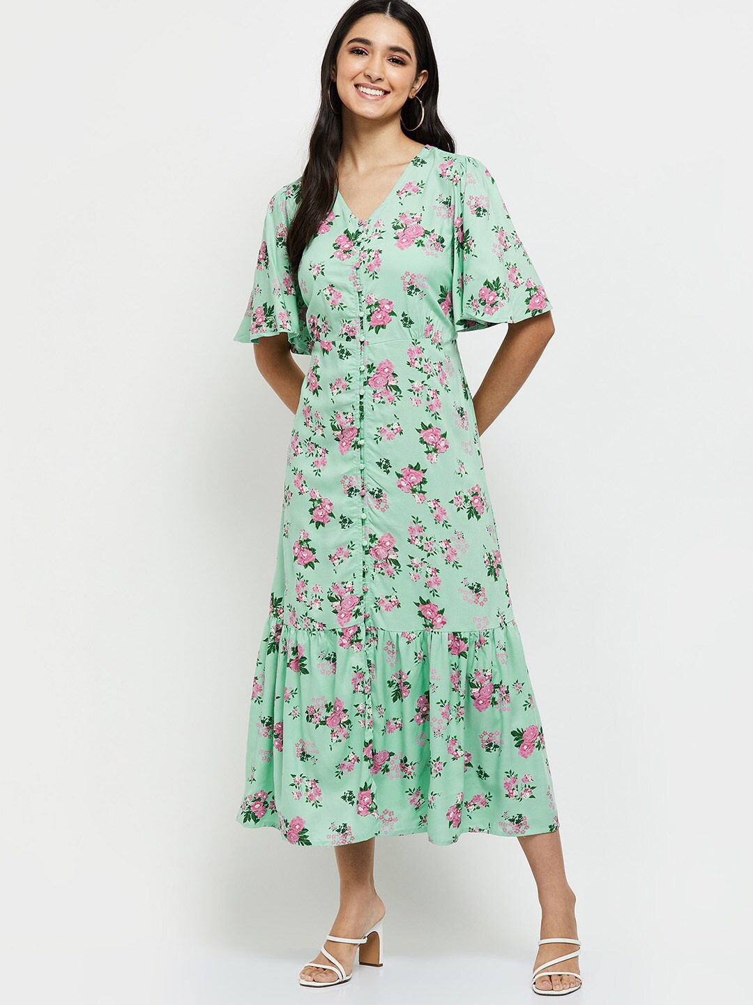 

max Women Green Floral Maxi Dress
