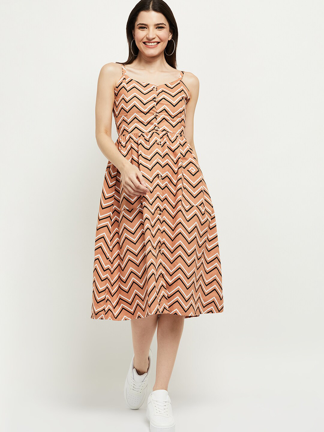 

max Women Multicoloured Printed Midi Dress, Multi