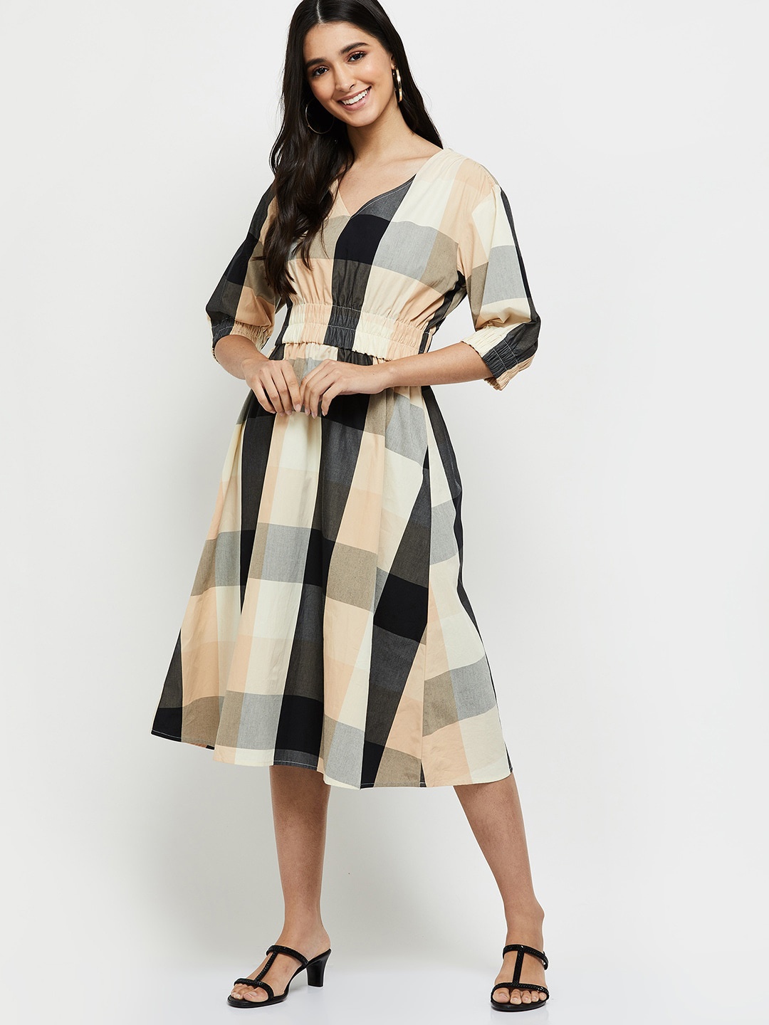 

max White & Black Checked Pure Cotton Dress
