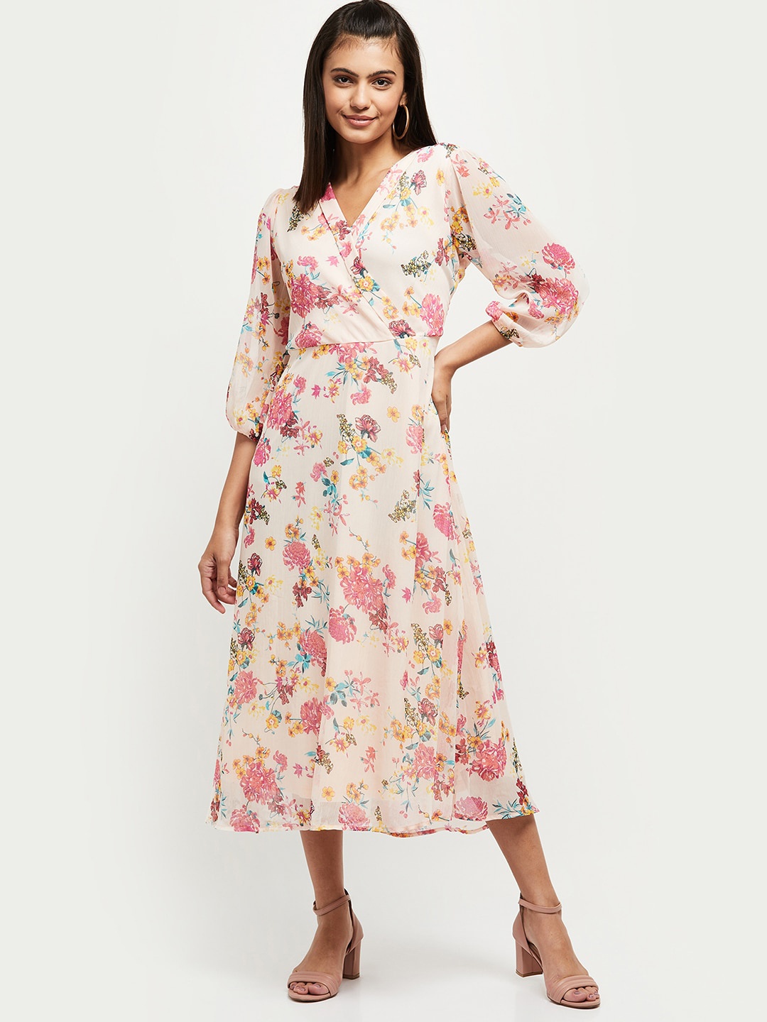 

max Women Pink Floral Midi Dress