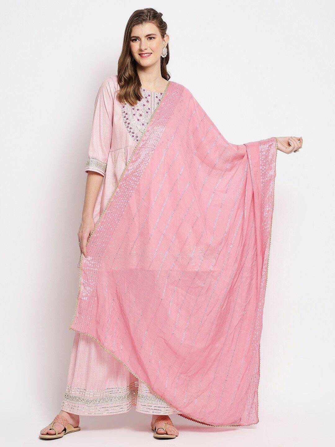 

Dupatta Bazaar Pink Embroidered Dupatta with Sequinned