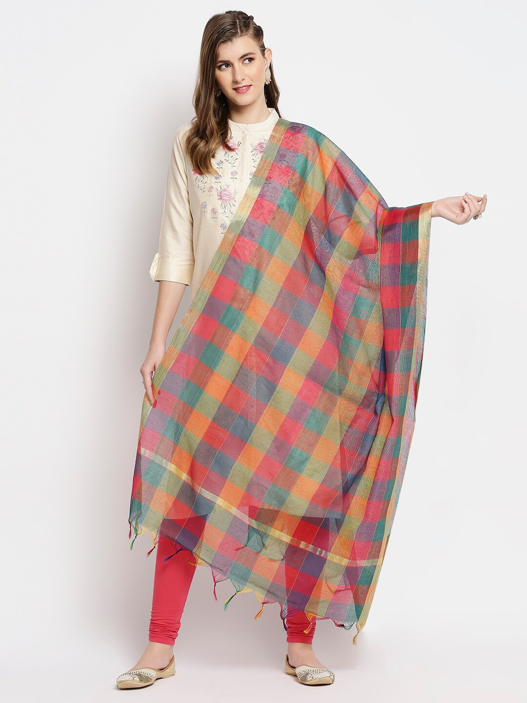 

Dupatta Bazaar Yellow & Green Checked Dupatta