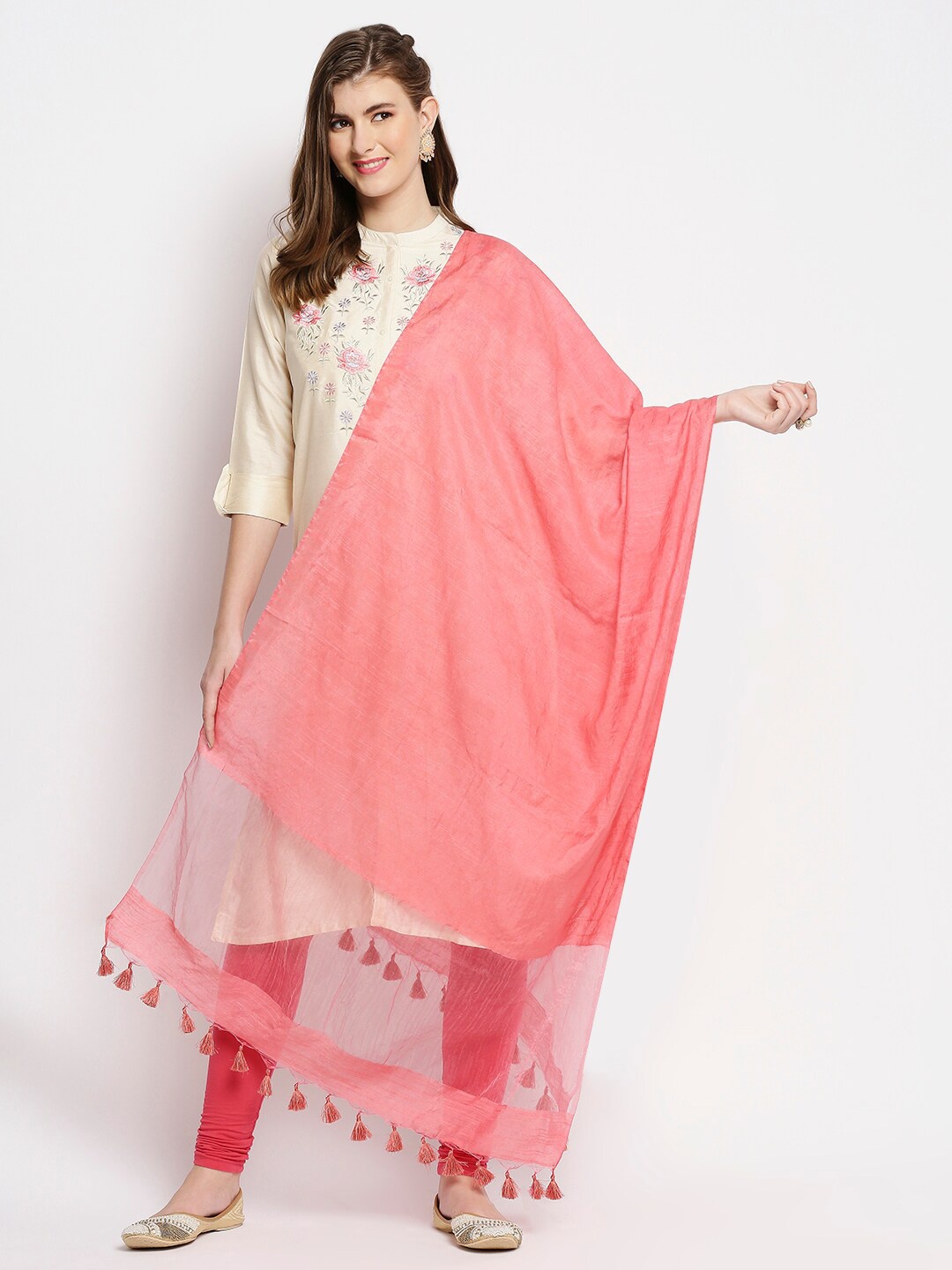 

Dupatta Bazaar Coral Woven Design Linen Dupatta