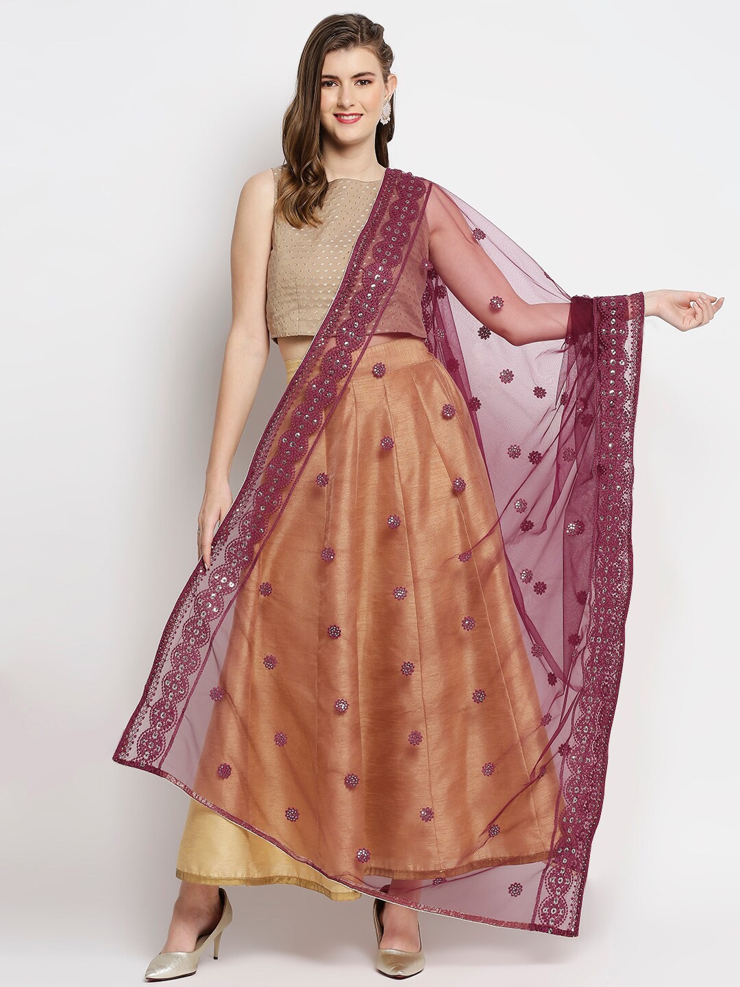 

Dupatta Bazaar Burgundy Ethnic Motifs Embroidered Dupatta with Chikankari