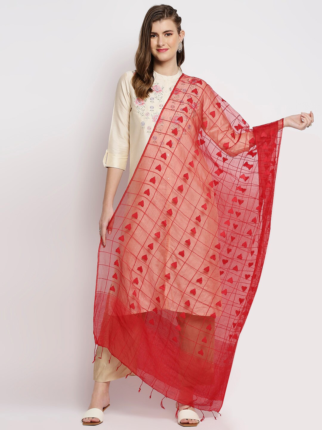 

Dupatta Bazaar Red Woven Design Organza Dupatta