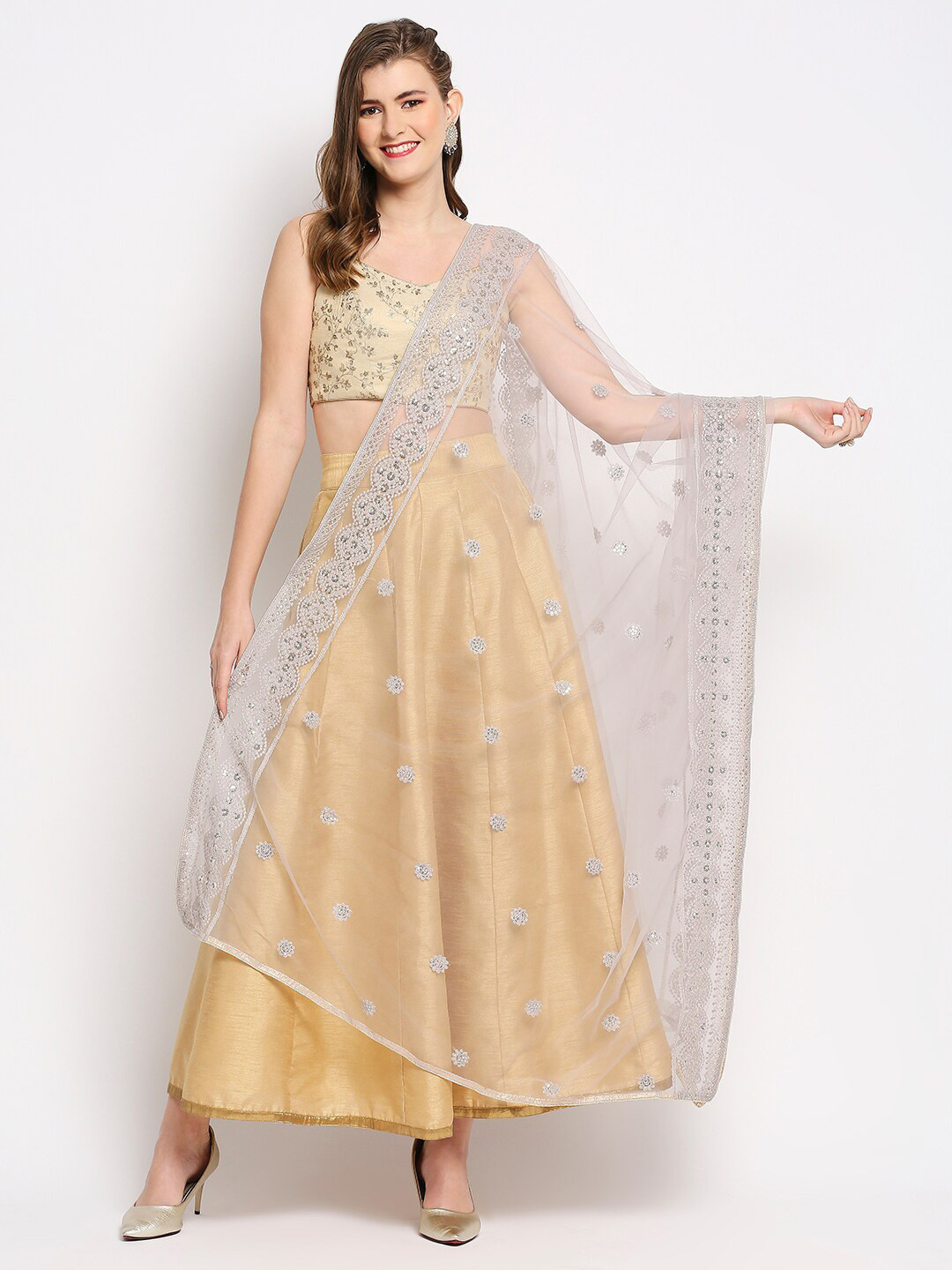 

Dupatta Bazaar Grey Ethnic Motifs Embroidered Dupatta