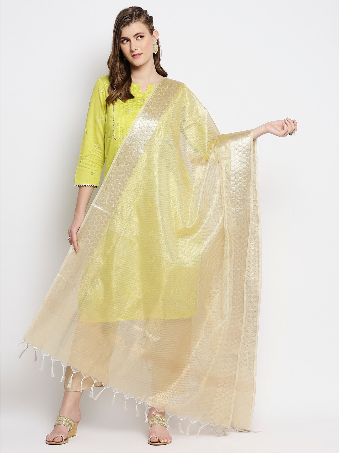

Dupatta Bazaar Gold-Toned Woven Design Dupatta with Zari