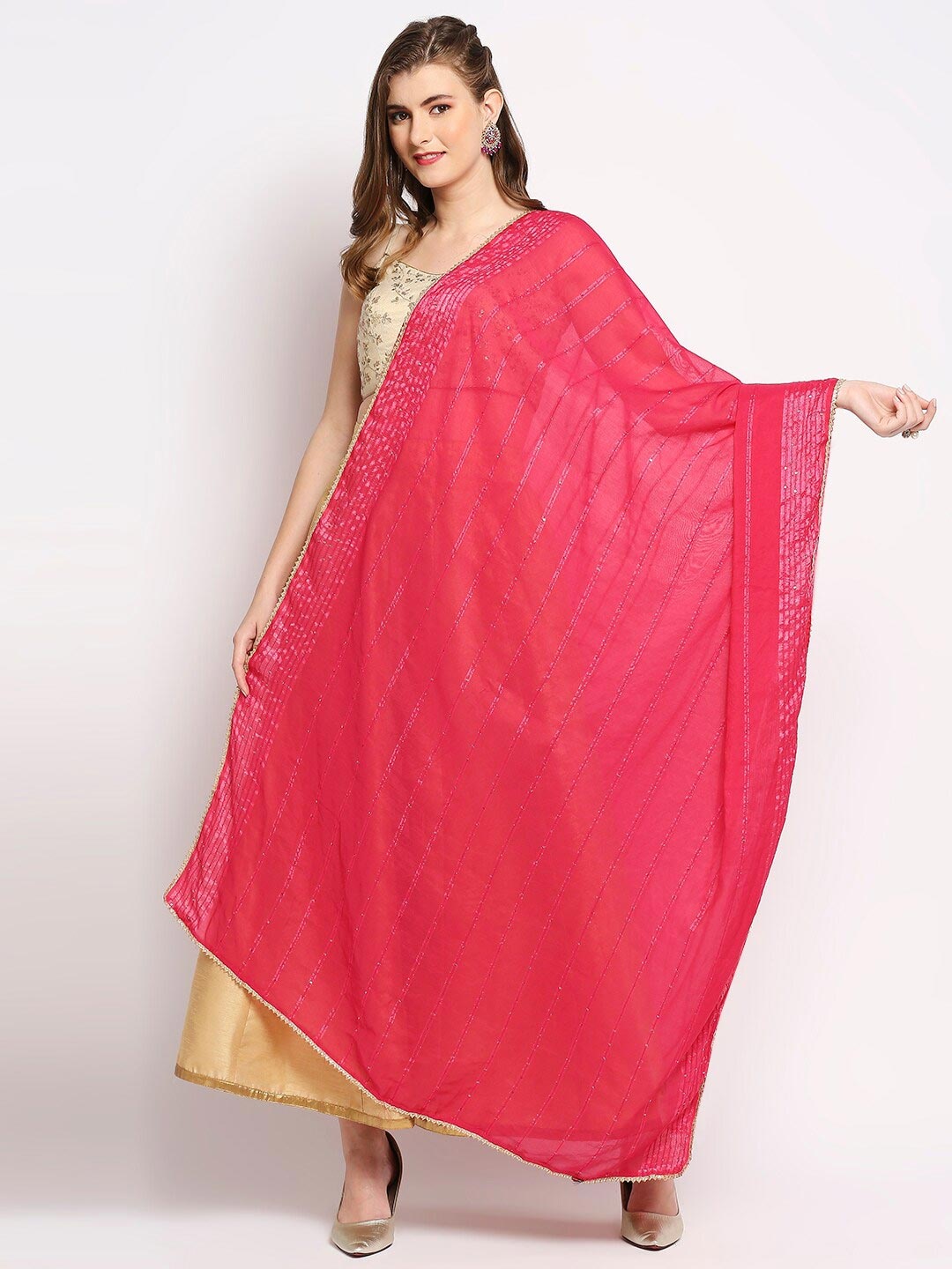 

Dupatta Bazaar Fuchsia & Gold-Toned Embroidered Sequinned Dupatta