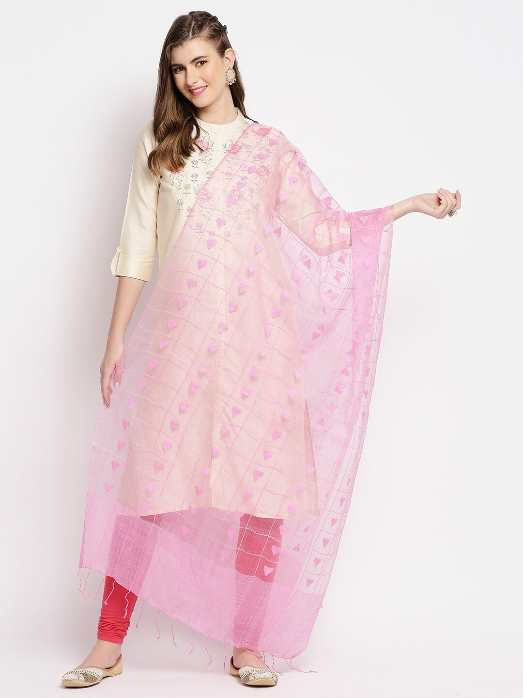

Dupatta Bazaar Pink Woven Design Organza Dupatta