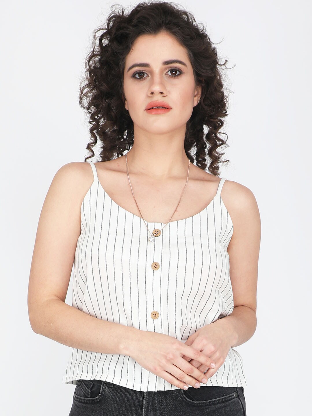 

angloindu White Striped Cami Top