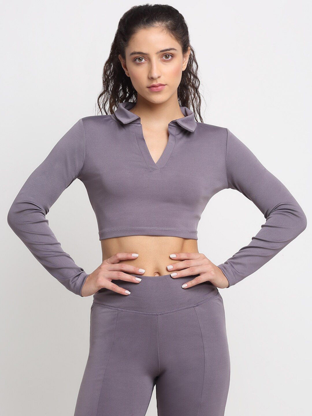 

EVERDION Lavender Solid Crop Top