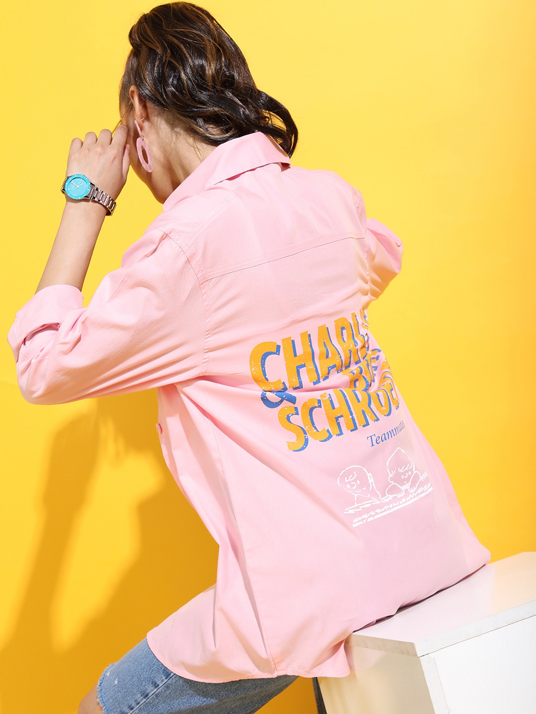 

Tokyo Talkies Women Pink Solid Loose fit Shirt