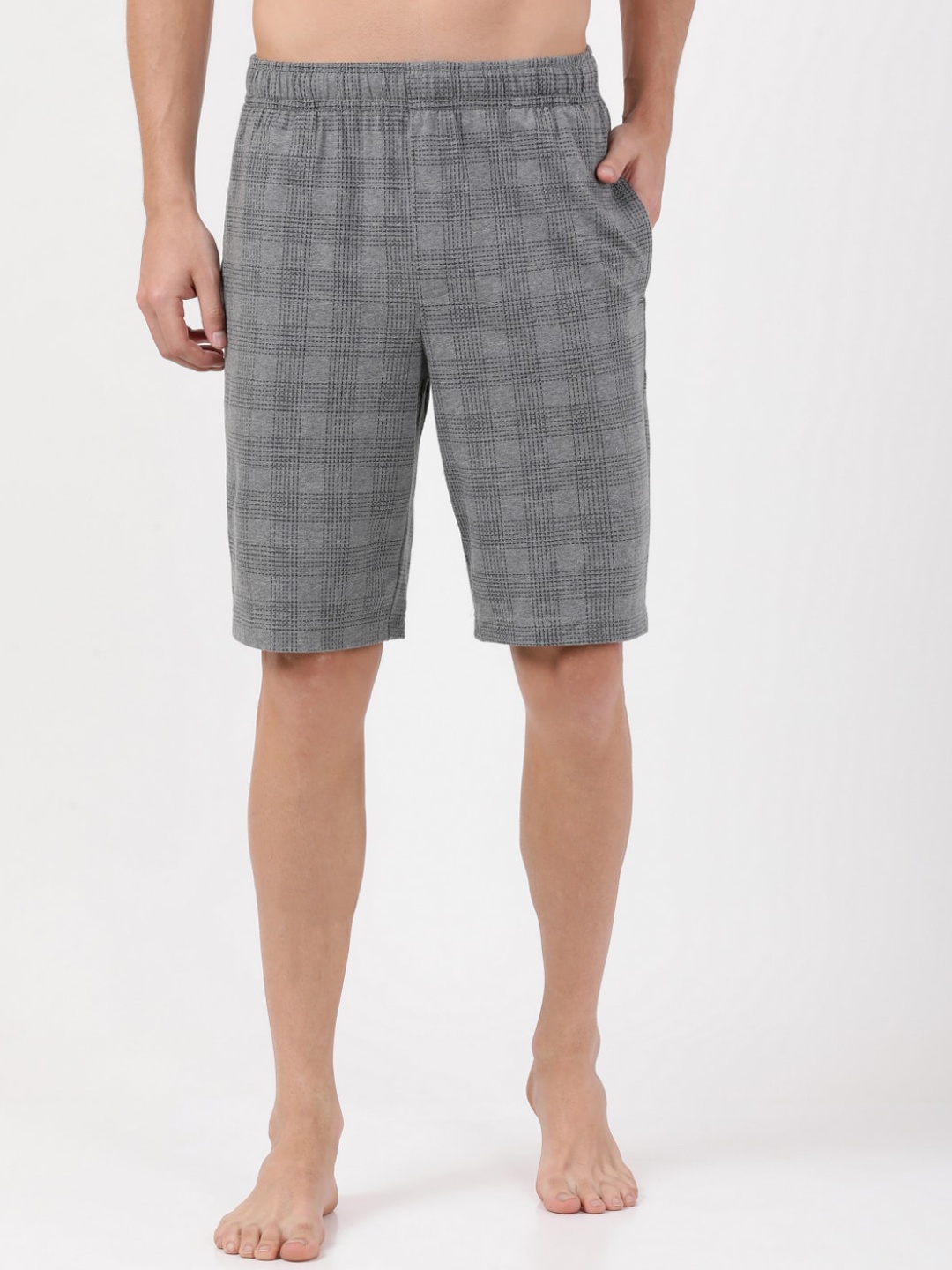 

Jockey Men Grey Melange Checked Cotton Lounge Shorts