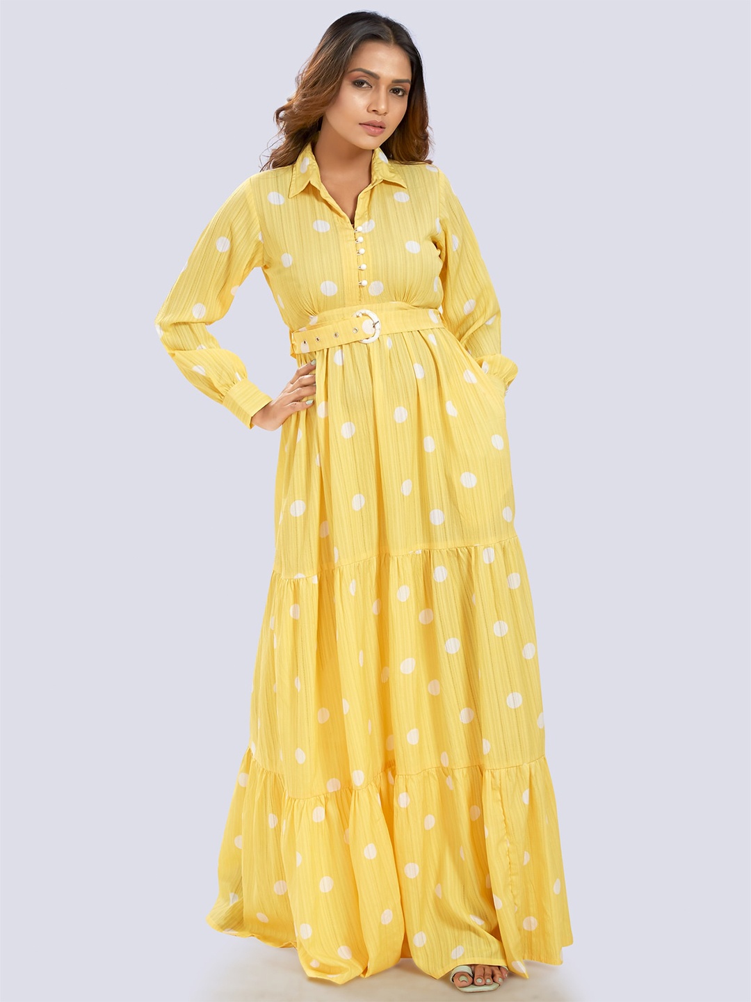Mom For Sure by Ketki Dalal Yellow Polka Dot Print Maternity Maxi Dress