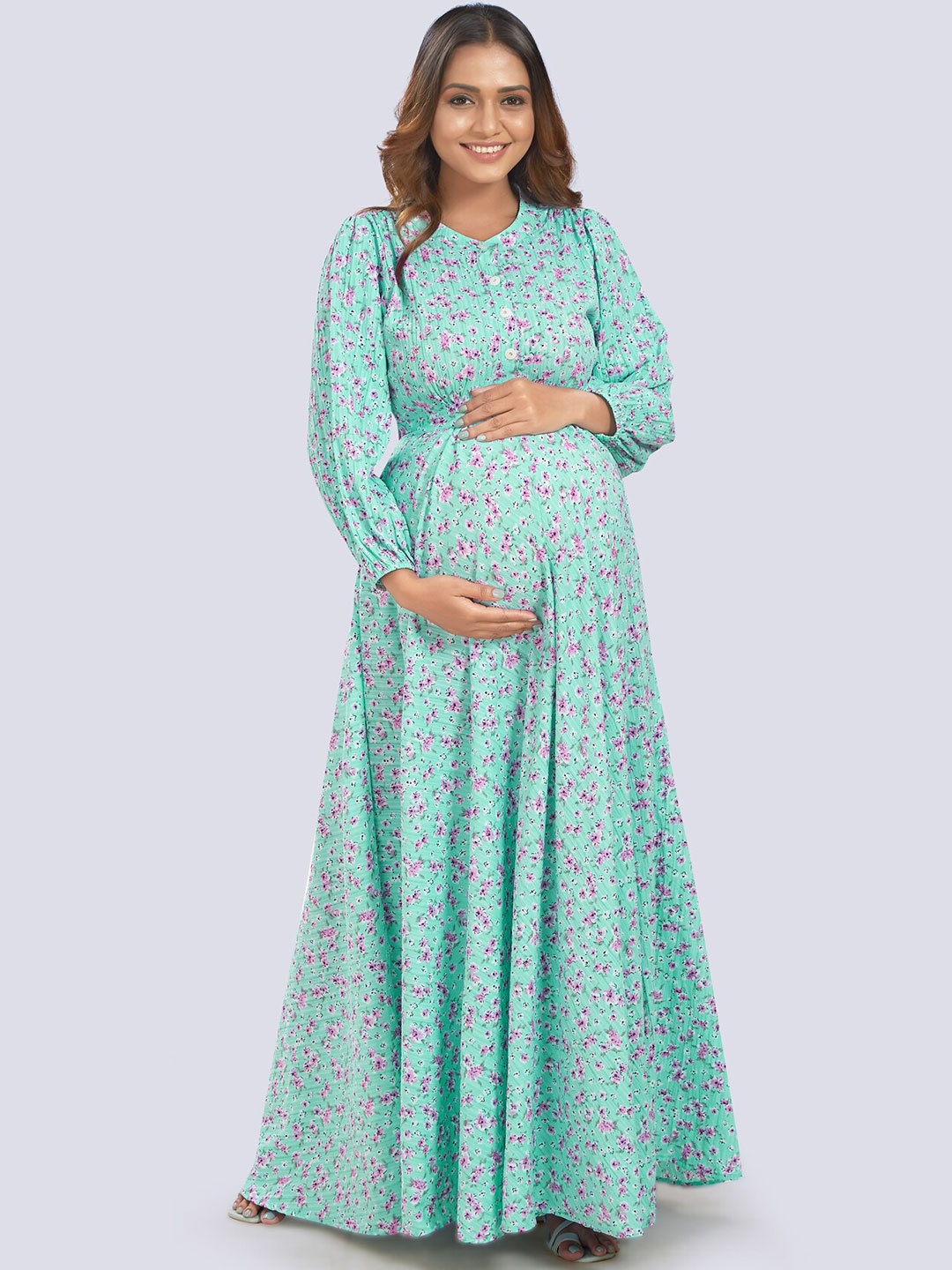 

Mom For Sure by Ketki Dalal Sea Green Floral Maternity Maxi Dress
