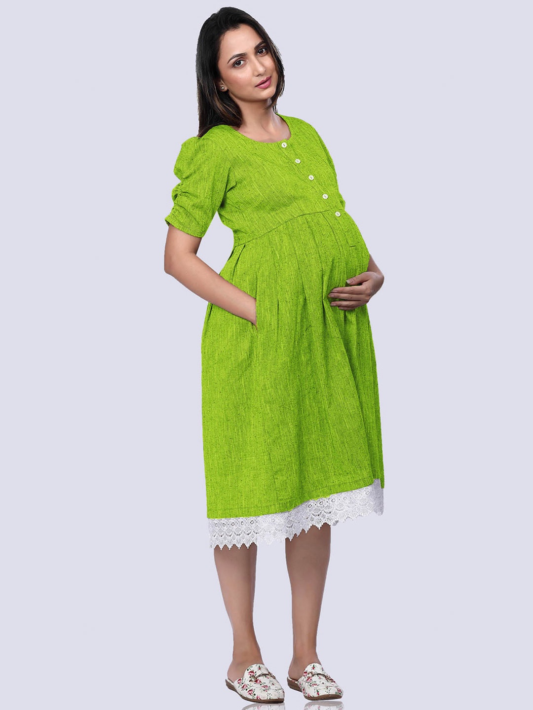 

Mom For Sure by Ketki Dalal Women Lime Green Maternity Dress
