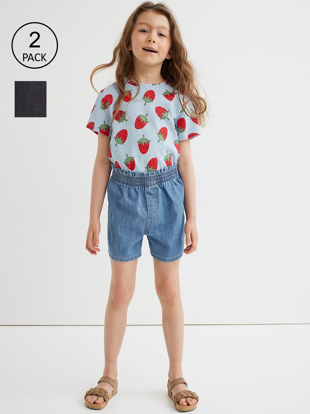 

H&M Girls Pack Of 2 Black & Blue Denim Shorts