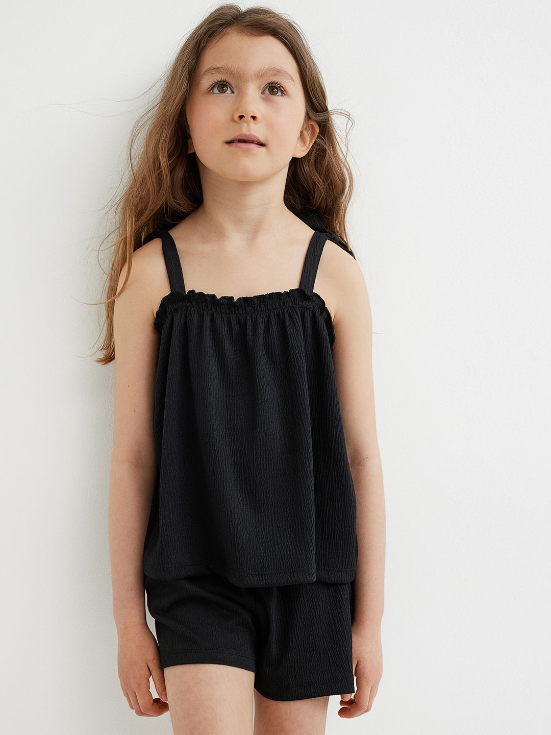 

H&M Girls Pack Of 2 Black Solid Jersey Clothing Set