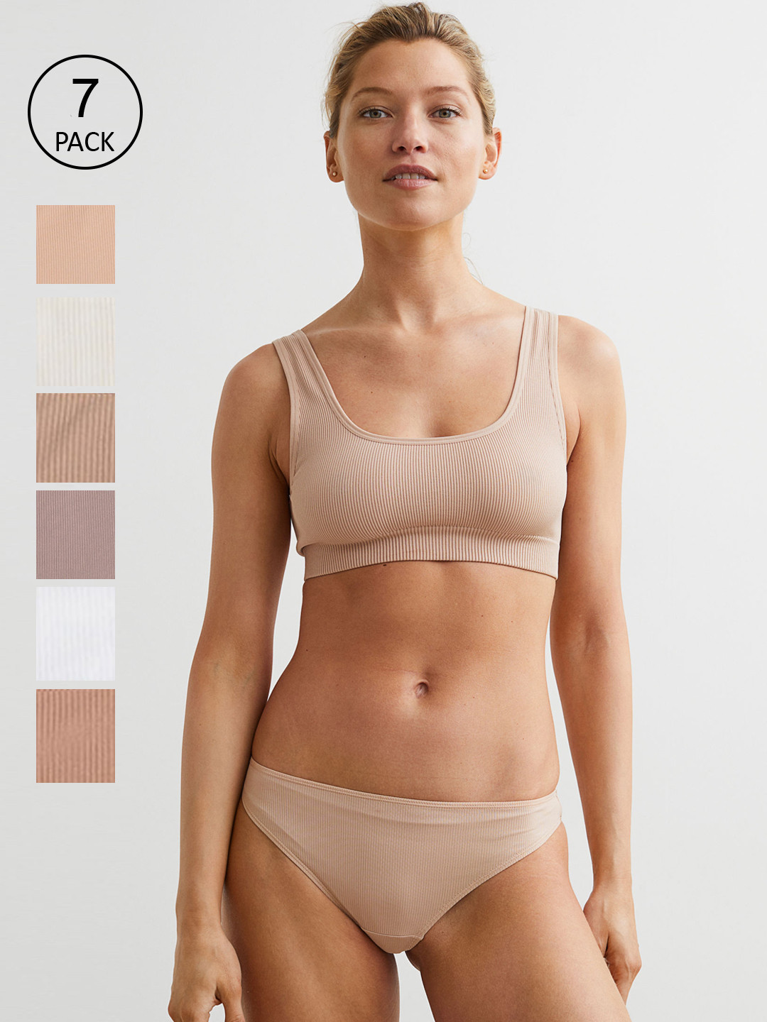 

H&M Women 7 Pack Jersey Brazilian Briefs 1062301001, Beige