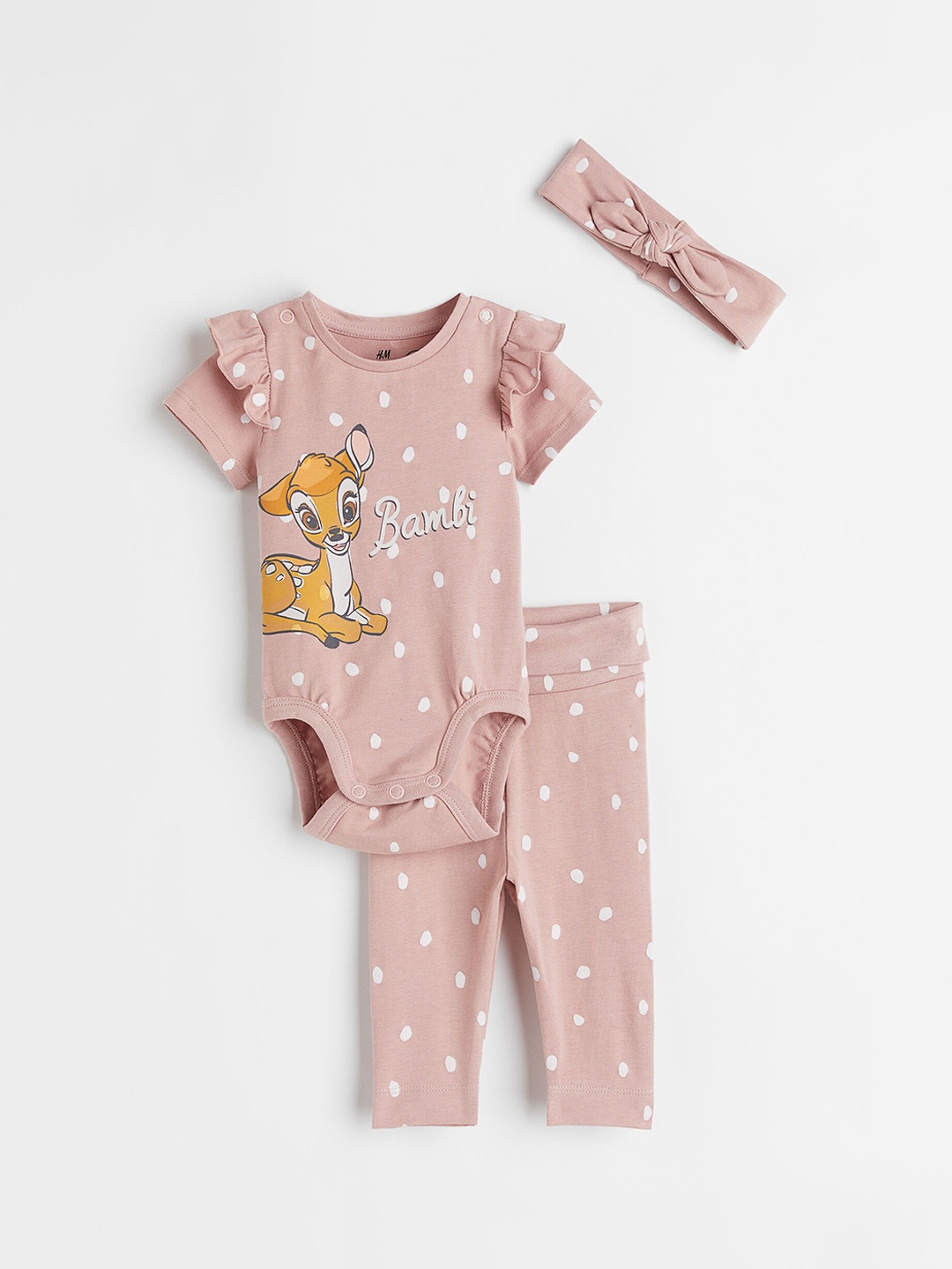 

H&M Boys Pack Of 3 Pink & Yellow Printed Bodysuit With Trousers