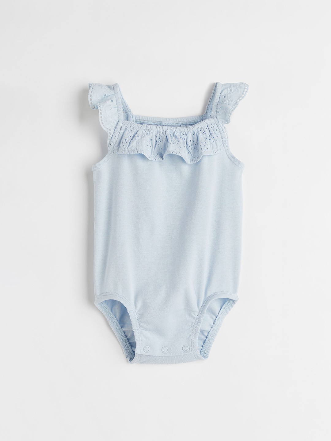

H&M Girls Blue Solid Frill-Trimmed Pure Cotton Bodysuit