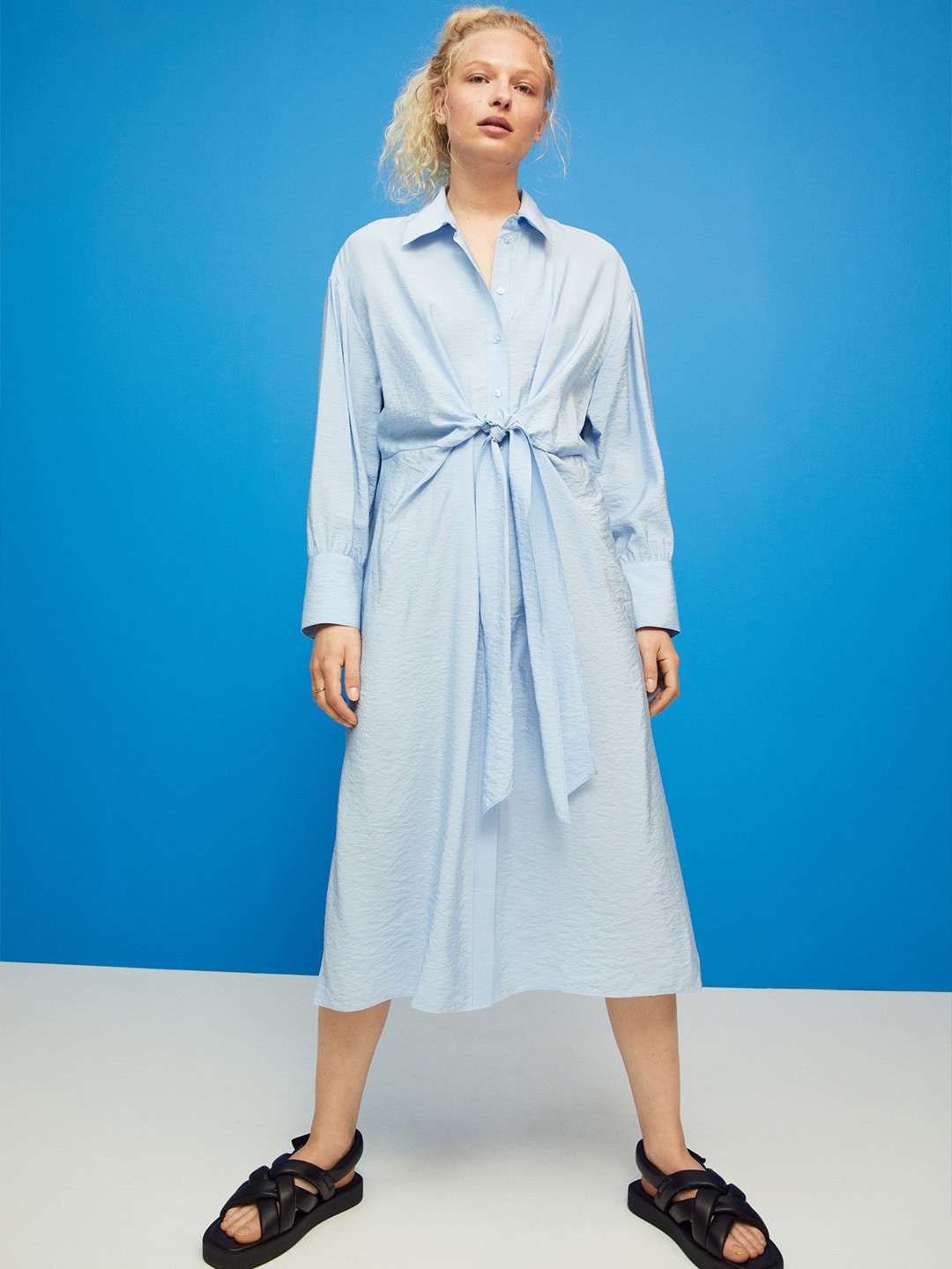 

H&M Women Blue Tie-front Shirt Dress