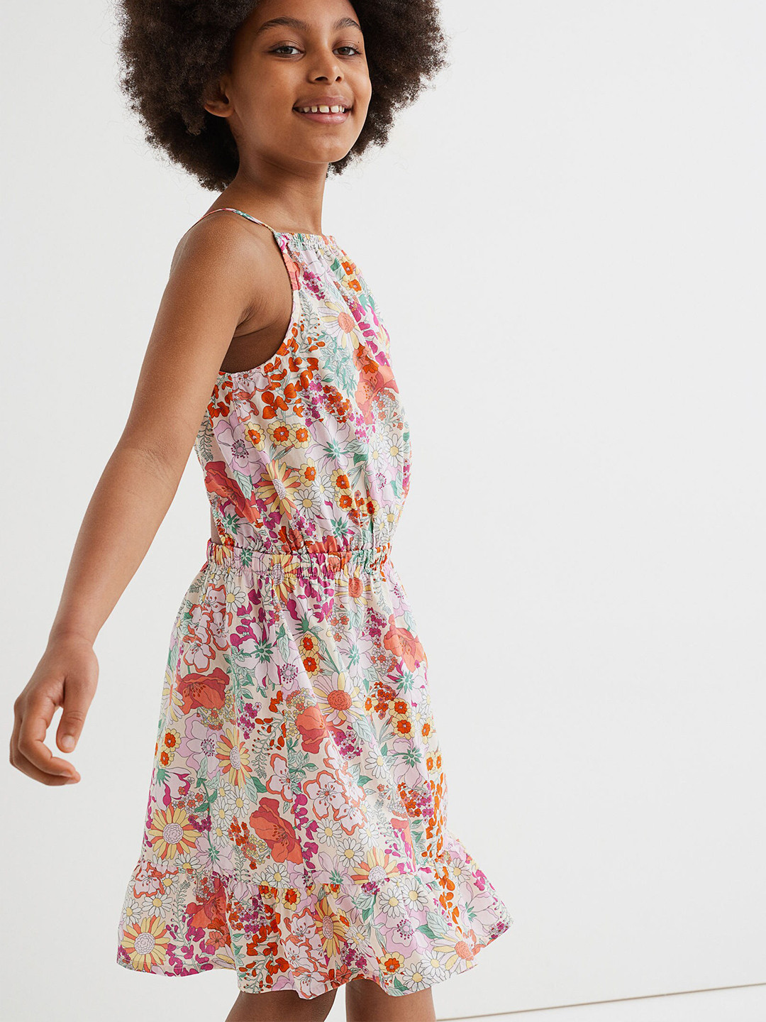 

H&M Girls Beige Floral Printed Cut-Out Dress